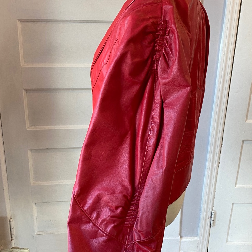 Vintage The Leather Ranch Red Genuine Leather Jacket, Size 3 - Picture 8 of 17